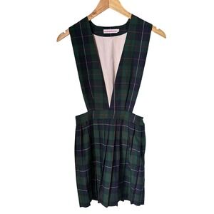 L'ecole desFemmes Mini Dress Green/Blue Tartan Penafore‎ Preppy Academia Small